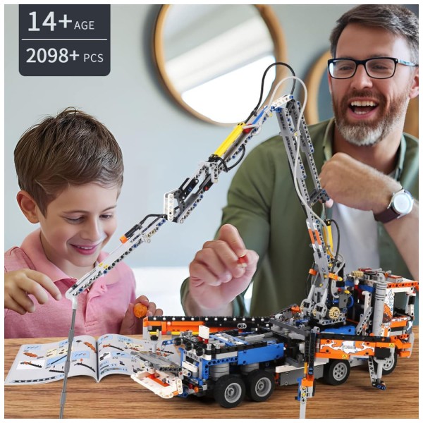 Encontraproduto.com.br - Kit de Construção Caminhão com Bomba de Concreto com 2098 Peças para Crianças e Adultos, Mould King, Laranja