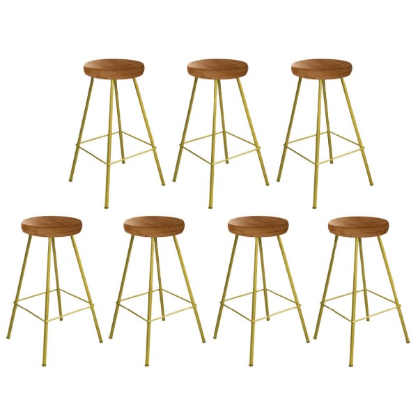 Encontraproduto.com.br - Kit 07 Banqueta Alta Lanzzi Eiffel Rústico Cozinha Bar Balcão Bistrô Ferro Dourado Madeira Maciça Peroba - Ahazzo Móveis