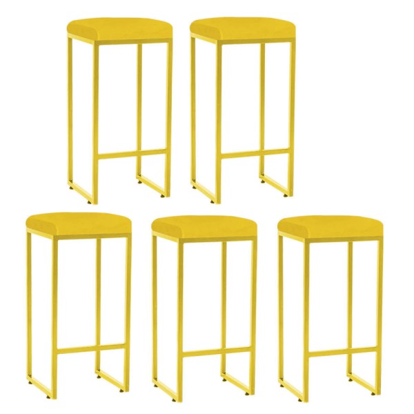 Kit 05 Banqueta Alta Lara Para Cozinha Bar Balcão Bistrô Churrasqueira Ferro Dourado Suede Amarelo - Ahazzo Móveis