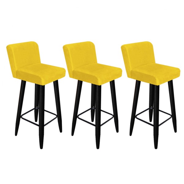 Kit 03 Banqueta Alta Com Encosto Lana Para Cozinha Bar Balcão Bistrô Pé Palito Preto Suede Amarelo - Ahazzo Móveis