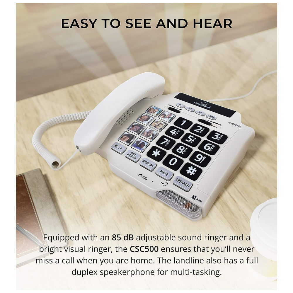 Encontraproduto.com.br - CSC500 Telefone para Sênior com Fio e Tecla Grande, Compatível com Aparelho Auditivo, CLEARSOUNDS CSCSC500, Branco