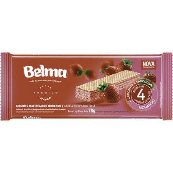 Encontraproduto.com.br - Biscoito Wafer Belma Morango Pacote com 78g