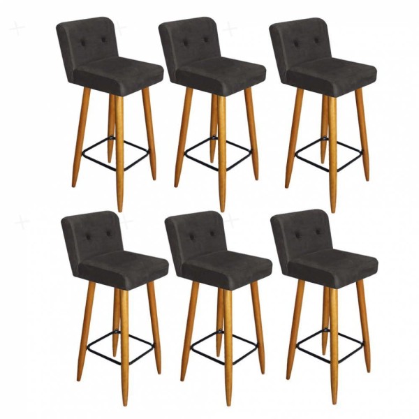 Encontraproduto.com.br - Kit 06 Banqueta Alta Com Lana Botão Cinza