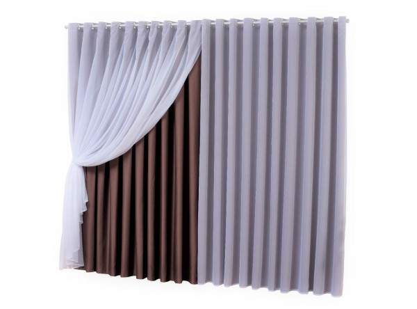 Encontraproduto.com.br - Cortina Tabaco Com Voil Veda 95% Luz Blackout Lançamento 5,00 Metros Com Ilhós Cromado Para Quarto Sala Escritório