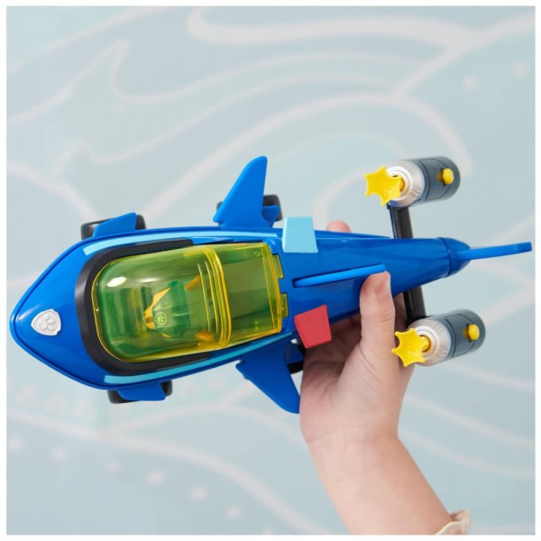 Encontraproduto.com.br - Veículo de Resgate de Tubarões do Chase com Uniforme de Mergulho Colecionável para Crianças Acima de 3 Anos, Patrulha Canina, Azul