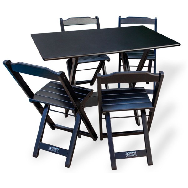 Encontraproduto.com.br - Kit De 20 Conjuntos De Mesa Dobrável 70x110 Com 4 Cadeiras Preto