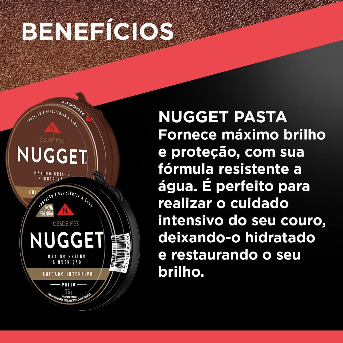 Encontraproduto.com.br - Graxa para Sapato em Pasta Marrom Nugget Lata 36G