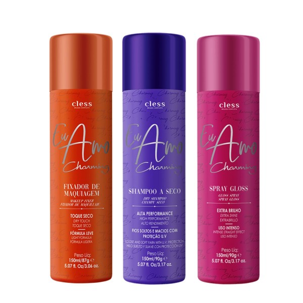 Encontraproduto.com.br - Kit Shampoo a seco + Fixador de maquiagem + Spray Gloss Eu Amo Charming