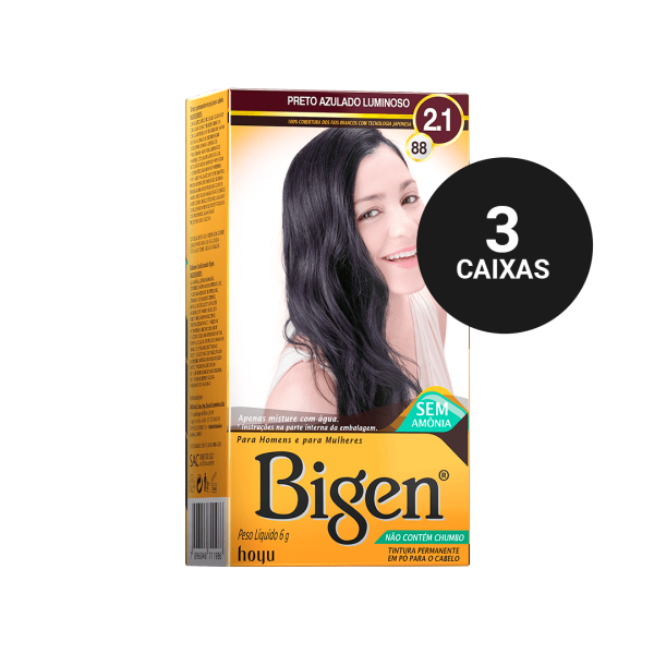 Encontraproduto.com.br - Kit Profissional Tintura Capilar à base de água Bigen 2.1 Preto Azulado Lumi. 3cx