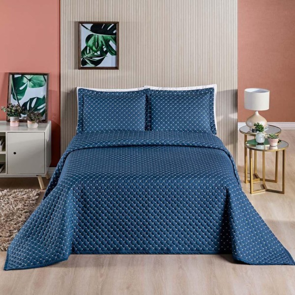 Kit Cobre Leito Vênus CasalLiso 3 Peças - Azul Marinho