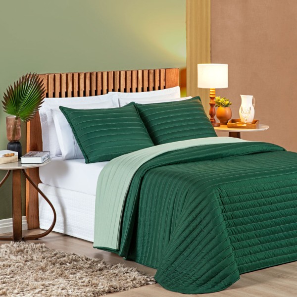 Kit Cobre Leito Double Queen Dupla Face Micropercal 200 Fios 3 Peças - Esmeralda e Verde Claro