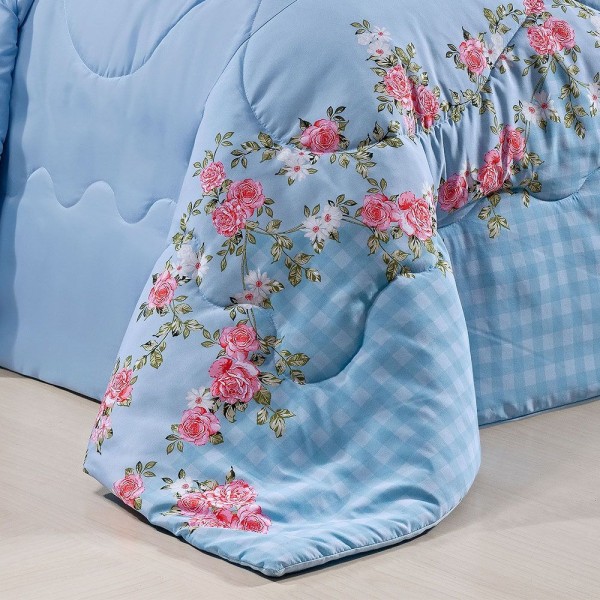 Encontraproduto.com.br - Kit Colcha Astrid King 200 Fios 3pçs Azul Claro Floral