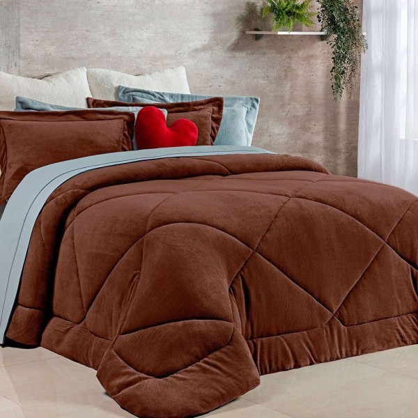 Encontraproduto.com.br - Edredom Bartho Solteiro Dupla Face Manta Soft Fofinho 1 Peça - Marrom