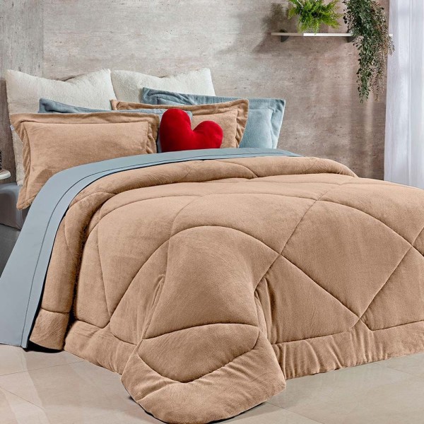 Encontraproduto.com.br - Edredom Bartho King Dupla Face Manta Soft Fofinho 1 Peça - Bege