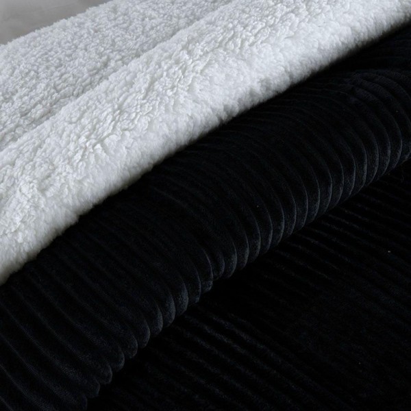 Encontraproduto.com.br - Coberdrom Cobertor Robust Queen Manta Canelada Sherpa Lã de Carneiro Pesado Grosso 1 Peça - Preto