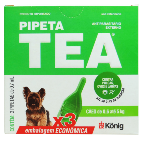 Encontraproduto.com.br - Pipeta Tea 0,7ml Antiparasitário Contra Pulgas para Cães de 0,6 até 5 Kg Kit C/ 3 Unid. König