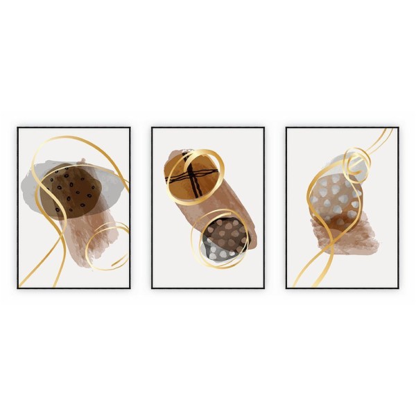 Kit Com 3 Quadros Decorativos Abstratos Com Moldura Para Sala Quarto Escritório 72x102 Abstrato 005
