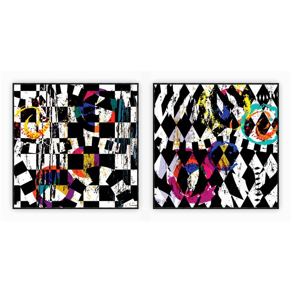 Encontraproduto.com.br - Kit Com 2 Quadros Decorativos Abstratos Com Moldura Para Sala Quarto Escritório 72x72 Abstrato 014