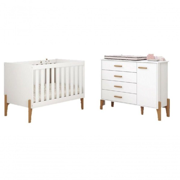 Encontraproduto.com.br - Quarto Infantil Iris Berço Mini Cama E Comoda 100% Mdf branco