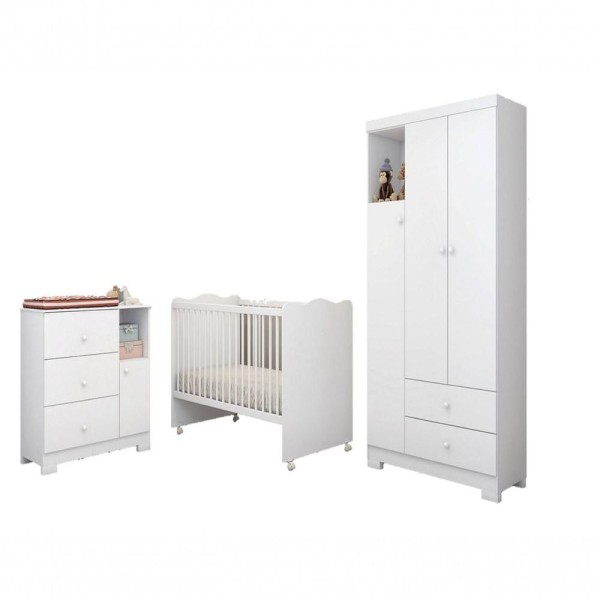 Encontraproduto.com.br - Conjunto Quarto Bebe Completo Flok Mdf roupeiro nicho de ativo cômoda berço mini cama lolly