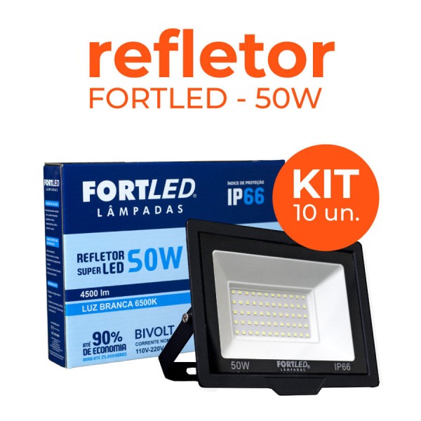 Encontraproduto.com.br - Kit 10 Refletores de Led  50W Fortled
