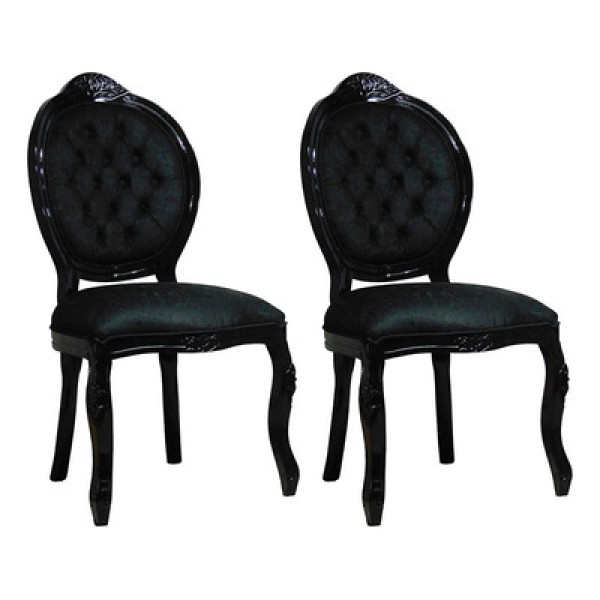Encontraproduto.com.br - Kit 2 Cadeiras De Jantar Estilo Antiga Medalhão Entalhada Preto