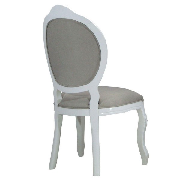 Encontraproduto.com.br - Cadeira De Jantar Medalhão Entalhada Capitonê Branco E Cinza