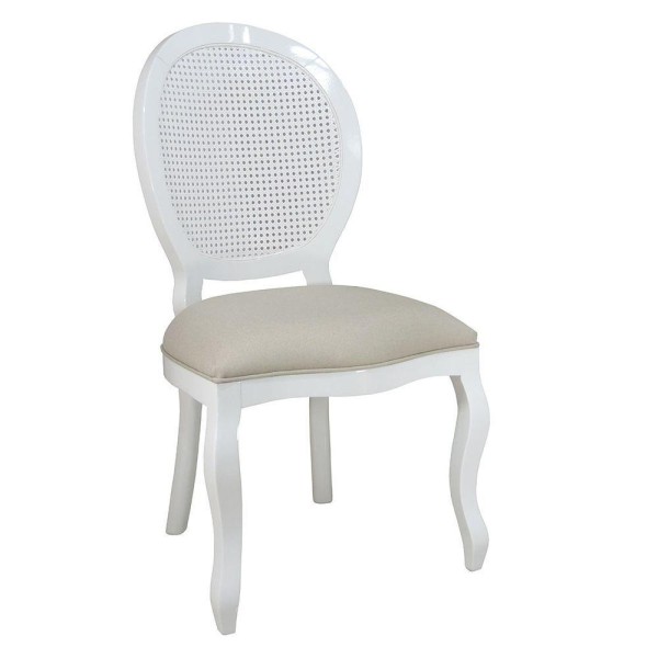Encontraproduto.com.br - Kit 2 Cadeiras De Jantar Medalhão Com Tela Branco E Linho Bege
