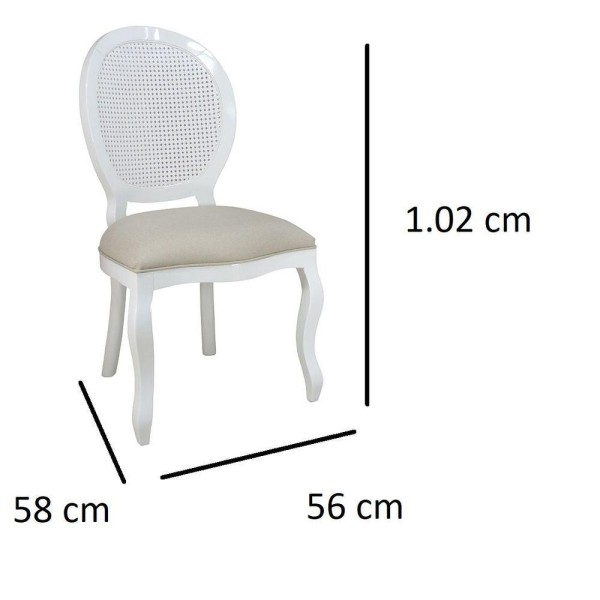 Encontraproduto.com.br - Kit 4 Cadeiras De Jantar Medalhão Com Tela Branco E Linho Bege