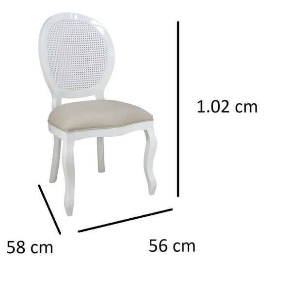 Encontraproduto.com.br - Kit 4 Cadeiras De Jantar Medalhão Com Tela Branco E Linho Bege