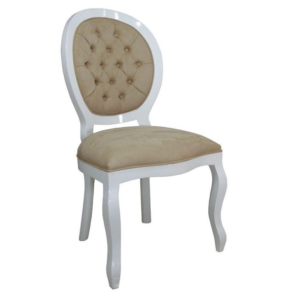 Encontraproduto.com.br - Cadeira De Jantar Medalhão Capitonê Branco E Marrom Claro
