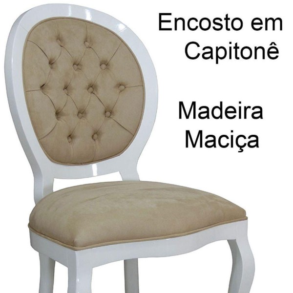 Encontraproduto.com.br - Cadeira De Jantar Medalhão Capitonê Branco E Marrom Claro