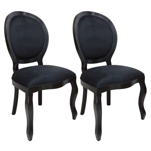Encontraproduto.com.br - Kit 2 Cadeiras Para Sala De Jantar De Luxo Medalhão Preto