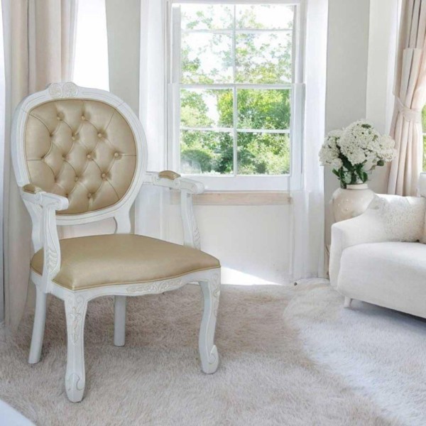 Poltrona Para Sala De Estar Medalhão Branco Provençal E Facto Champanhe