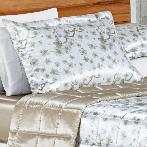 Encontraproduto.com.br - Kit Cobre Leito Colcha Vine Casal Padrão Dupla Face Cetim Estampado 3 Peças - Palha Florido