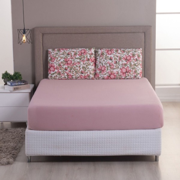 Encontraproduto.com.br - Jogo Cama Lençol Sonnet Solteiro Malha Estampada 100% Algodão 2 Peças - Flores - Rosê