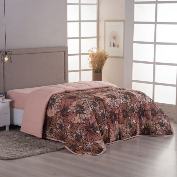 Encontraproduto.com.br - Edredom Cobertor Sonnet King Malha Estampada Dupla Face 100% Algodão - Flor - Salmão