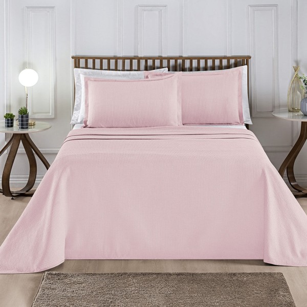 Encontraproduto.com.br - Kit Cobre Leito Colcha Intensy Queen Tecido Piquet 100% Algodão 3 Peças - Rosa