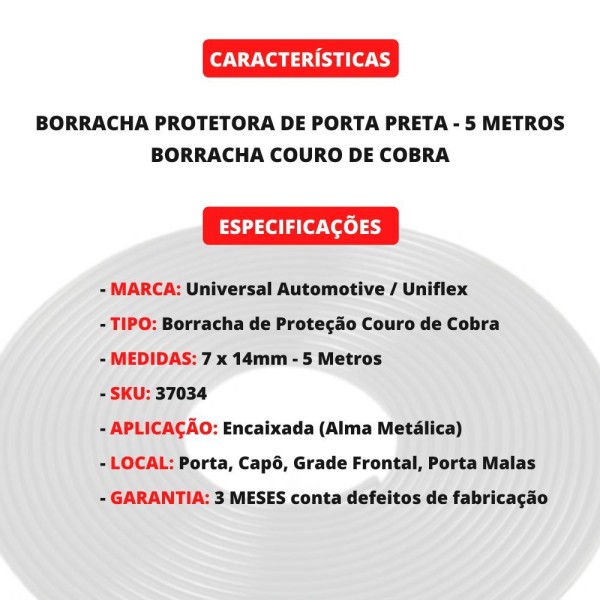 Encontraproduto.com.br - Borracha Protetora De Portas Veículos Uso Universal 5 Metros