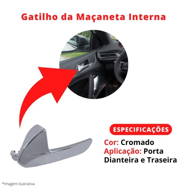 Encontraproduto.com.br - Par Maçaneta Interna Gatilho Dianteira Traseira Peugeot 308 - Un / 2