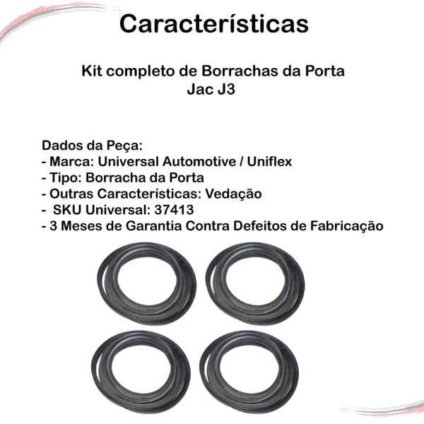 Encontraproduto.com.br - Kit Completo De 4 Borrachas Das Portas Jac J2 J3 J5 J6