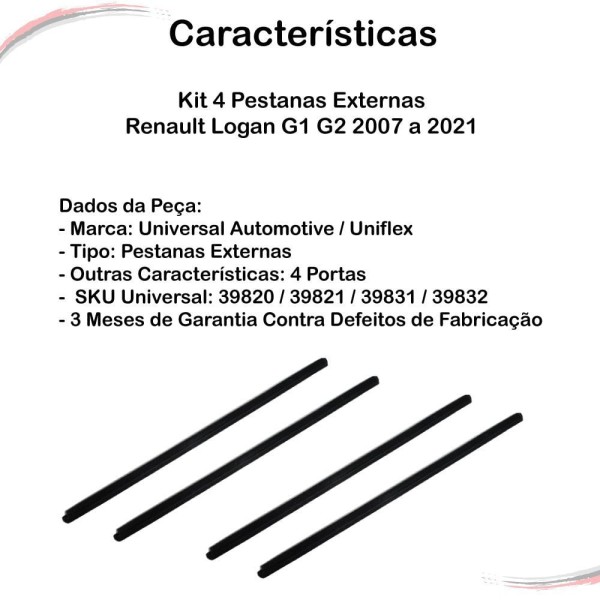 Encontraproduto.com.br - Kit 4 Pestanas Externas Renault Logan G1 G2 2007 A 2021