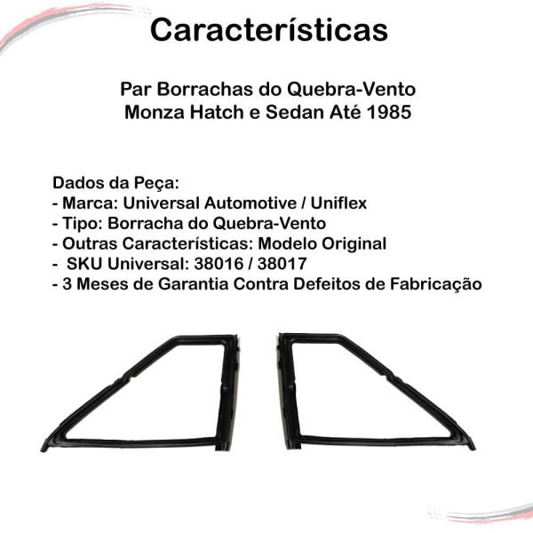 Encontraproduto.com.br - Par Borrachas do Quebra-Vento Monza Hatch e Sedan Até 1985
