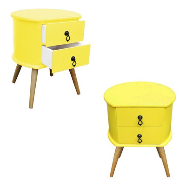Encontraproduto.com.br - Kit 2 Mesas De Cabeceira Gavetas Retrô Pés Palitos Madeira Cor:rosa