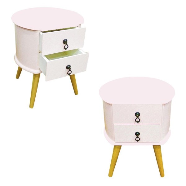 Encontraproduto.com.br - Kit 2 Mesas De Cabeceira Gavetas Retrô Pés Palitos Madeira Cor:rosa