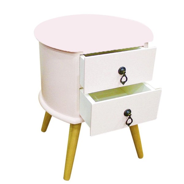 Encontraproduto.com.br - Kit 2 Mesas De Cabeceira Gavetas Retrô Pés Palitos Madeira Cor:rosa