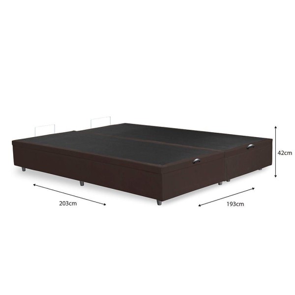 Encontraproduto.com.br - Base Cama Box Baú King Com Pistão A Gás Bipartido 193x203 Suede Cor:marrom