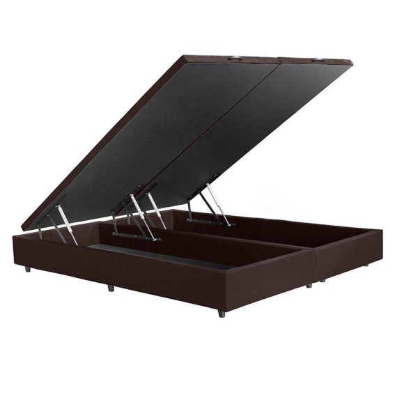 Encontraproduto.com.br - Base Cama Box Baú King Com Pistão A Gás Bipartido 193x203 Suede Cor:marrom