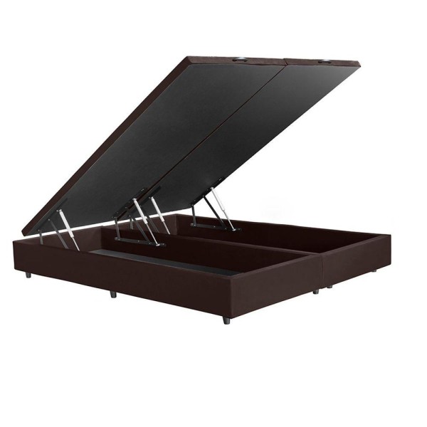 Encontraproduto.com.br - Base Cama Box Baú King Com Pistão A Gás Bipartido 193x203 Suede Cor:marrom