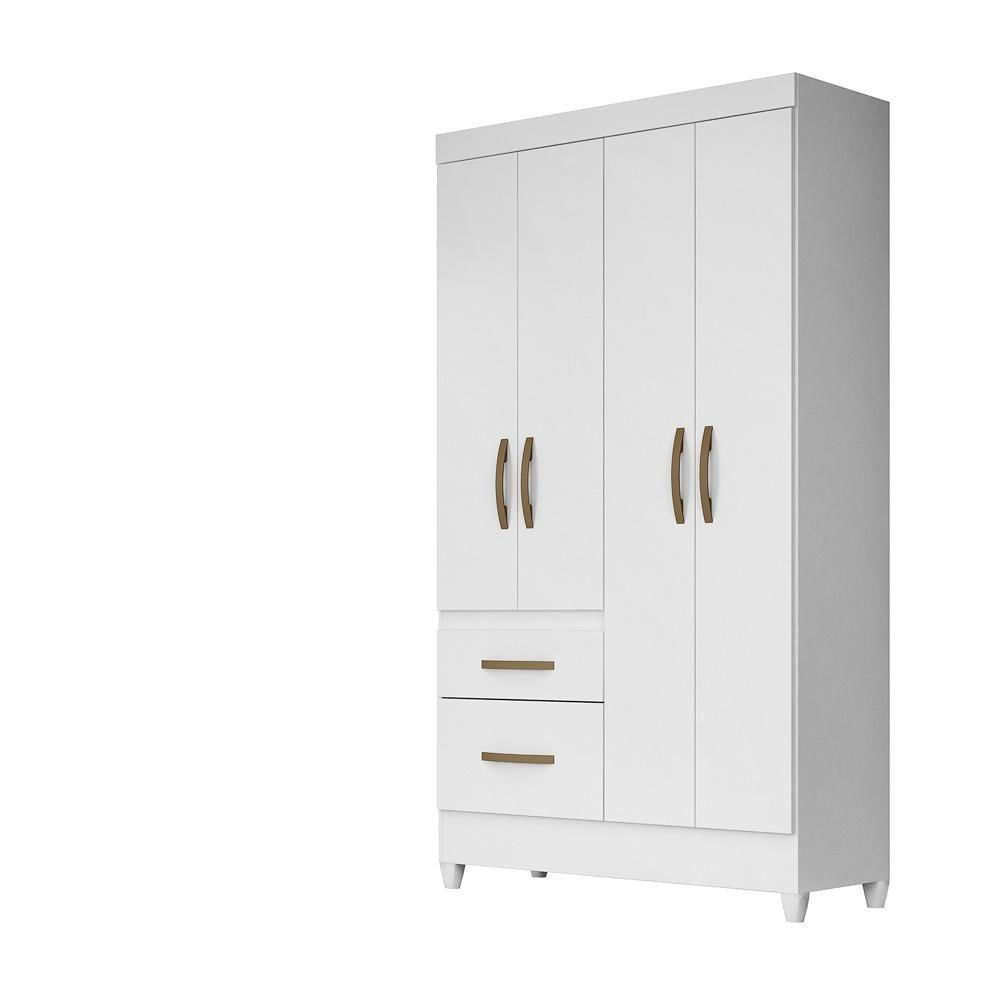Guarda Roupa Solteiro 4 Portas 2 Gavetas Madri - Branco / Rosa / Azul / Lilas Flex Branco